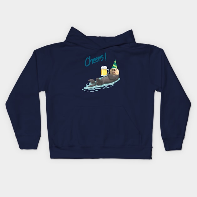 Otter Cheers Beer Kids Hoodie by Mako Design 